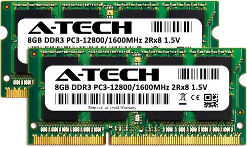 ذاكرة الوصول العشوائي A-Tech سعة 16 جيجابايت (2 × 8 جيجابايت) لجهاز HP Envy 15-X360 | مجموعة ترقية الذاكرة DDR3 1600 ميجا هرتز SODIMM PC3-12800 204-Pin Non-ECC in Kuwait