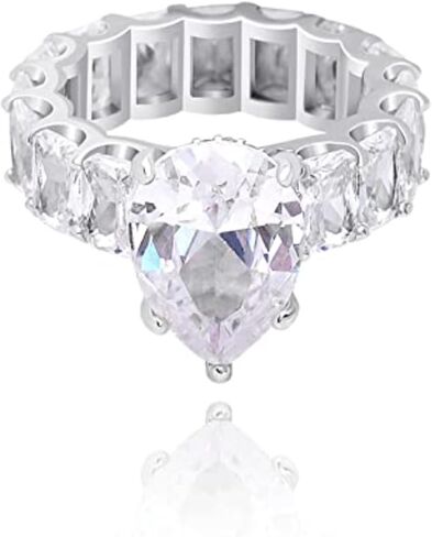 925 Sterling Silver Plated Pear Shaped Cubic Zirconia Ring Band CZ Wedding Ring for Women Size 8 in Saudi Arabia