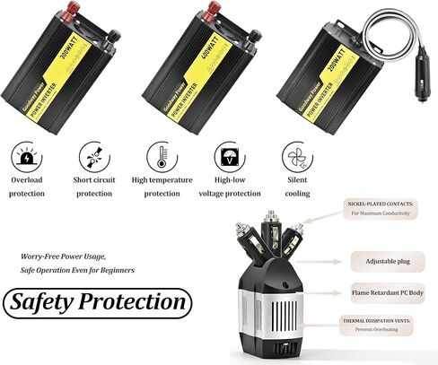 محول طاقة موجة جيبية مدمج وخفيف الوزن معدل DC12V إلى AC110-120V 60 هرتز مع طاقة الإخراج المقدرة 100 واط، 200 واط، 300 واط، 400 واط للاختيار ((400، واط) in Kuwait