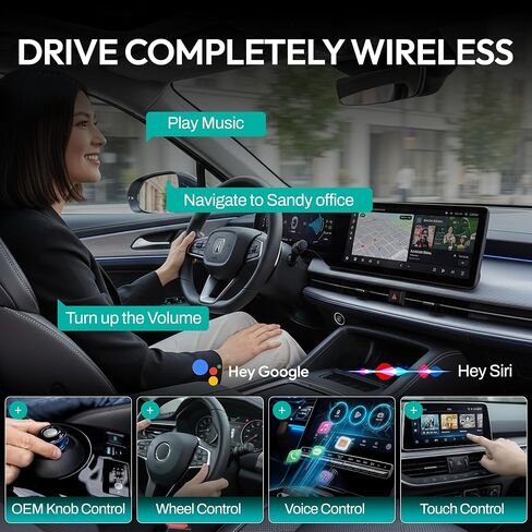 2026 [2 في 1] أحدث محول CarPlay & Android Auto اللاسلكي، يحول السلك إلى لاسلكي، إعادة توصيل تلقائي سريع، واي فاي ثنائي النطاق 5 جيجا هرتز + بلوتوث 5.3، متوافق مع USB-A وUSB-C، تصميم صغير in Kuwait