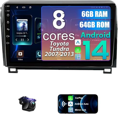 راديو سيارة 8 Core 6+64G لسيارة Toyota Tundra 2007-2013 مع CarPlay اللاسلكي وAndroid Auto، شاشة لمس OLED 10.1 بوصة Android 14 Toyota Tundra Radio Stereo، SWC/AM/FM/RDS، كاميرا 1080P in Kuwait