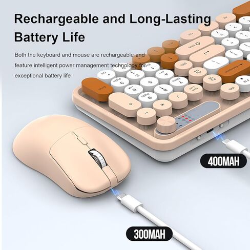Wireless Keyboard and Mouse Combo, 98 Keys Dual Mode 2.4G BT Rechargeable, Ergonomic Design with 1800 DPI Mouse, for PC Laptop Computer Office Gaming (Milk Tea) in Kuwait