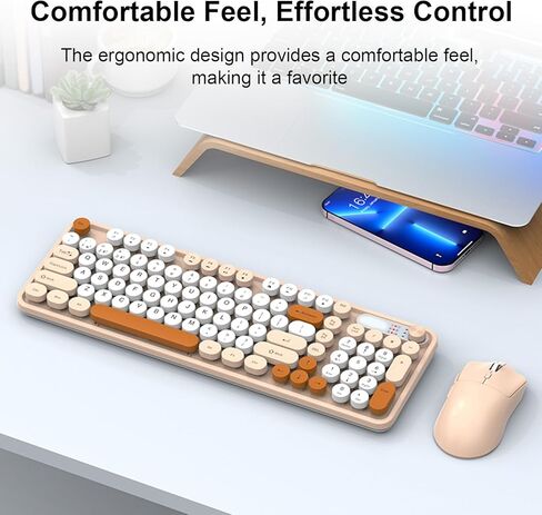 Wireless Keyboard and Mouse Combo, 98 Keys Dual Mode 2.4G BT Rechargeable, Ergonomic Design with 1800 DPI Mouse, for PC Laptop Computer Office Gaming (Milk Tea) in Kuwait