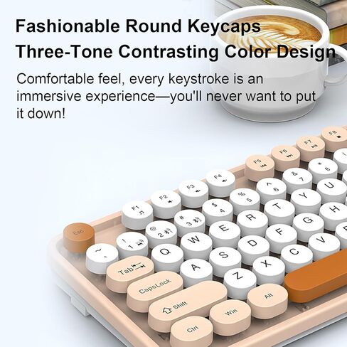 Wireless Keyboard and Mouse Combo, 98 Keys Dual Mode 2.4G BT Rechargeable, Ergonomic Design with 1800 DPI Mouse, for PC Laptop Computer Office Gaming (Milk Tea) in Kuwait