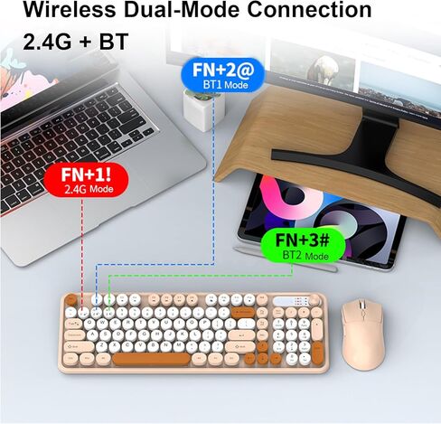 Wireless Keyboard and Mouse Combo, 98 Keys Dual Mode 2.4G BT Rechargeable, Ergonomic Design with 1800 DPI Mouse, for PC Laptop Computer Office Gaming (Milk Tea) in Kuwait