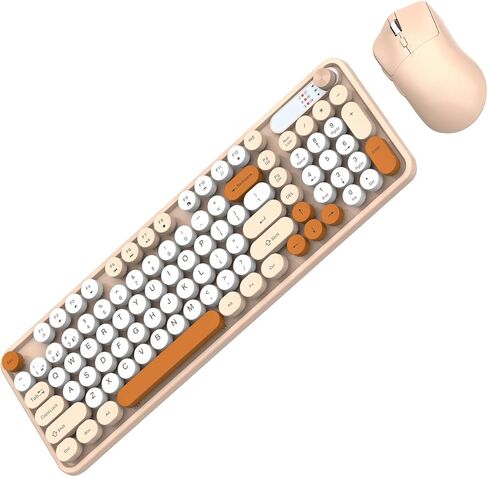 Wireless Keyboard and Mouse Combo, 98 Keys Dual Mode 2.4G BT Rechargeable, Ergonomic Design with 1800 DPI Mouse, for PC Laptop Computer Office Gaming (Milk Tea) in Kuwait