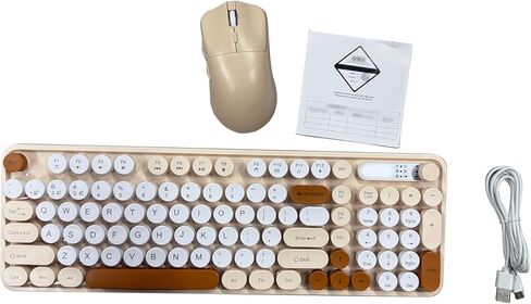 Wireless Keyboard and Mouse Combo, 98 Keys Dual Mode 2.4G BT Rechargeable, Ergonomic Design with 1800 DPI Mouse, for PC Laptop Computer Office Gaming (Milk Tea) in Kuwait