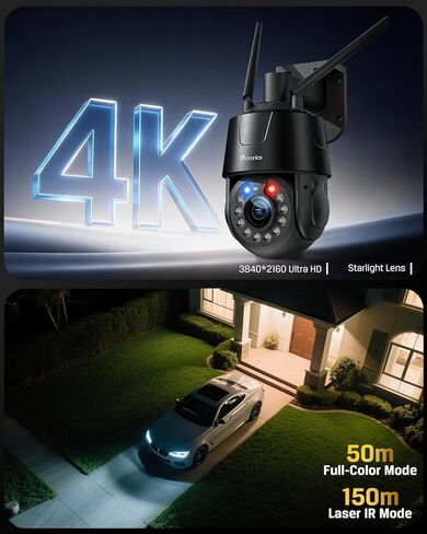 كاميرا مراقبة Ctronics 4K خارجية، تكبير بصري 30×، تتبع تلقائي، رؤية ليلية 150 مترًا، إنذار R&B، 32 إعدادًا مسبقًا/2 مسار دورية، شبكة Wi-Fi مزدوجة النطاق، عقلي، 256 جيجابايت TF/FTP/NVR/Cloud، جهاز كمبيوتر/تطبيق in Kuwait
