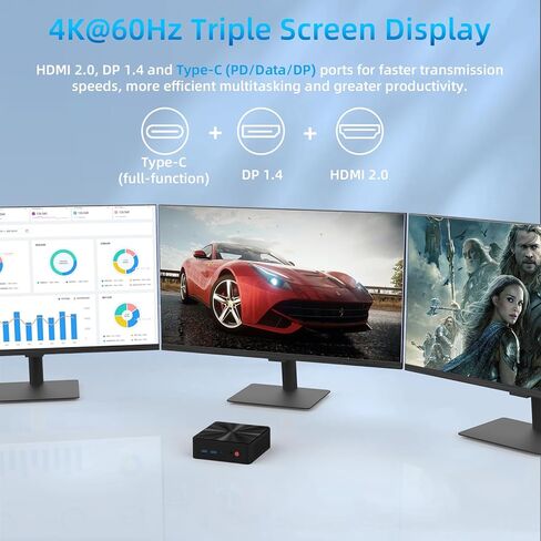 كمبيوتر صغير، Intel Alder Lake N100 (يصل إلى 3.4 جيجا هرتز)، ذاكرة وصول عشوائي 16 جيجا بايت 512 جيجا بايت M.2 SSD ثنائي الشبكة المحلية، أجهزة كمبيوتر مكتبية صغيرة Windows 11، شاشة ثلاثية 4K، نوع C، WiFi 6، BT 5.2، كمبيوتر صغير للمكتب المنزلي والعودة إلى ا in Kuwait