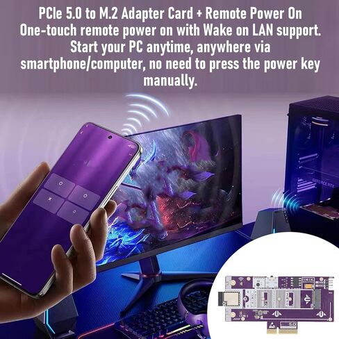 GOWENIC PCIe 5.0 to M.2 NVMe Adapter Card, Remote Startup Card 128Gbps High Speed, SSD Expansion Adapter for Desktop PC Gaming NAS Server in Kuwait