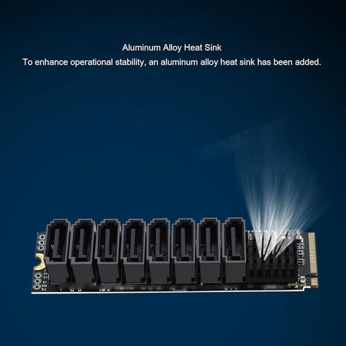 محول EBTOOLS M.2 إلى SATA، 8 منافذ PCIe 3.0 x2 مع عرض نطاق ترددي 16 جيجابت في الثانية، يحول مفتاح M.2 إلى 8 منافذ ATA 3.0 تسلسلية، ويدعم محركات أقراص HDD SSD NAS، مع مبدد حرارة من الألومنيوم in Kuwait