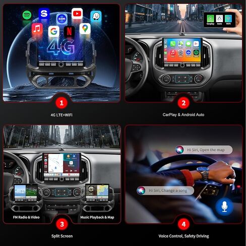 QLED Radio for Chevy Chevrolet Colorado GMC Canyon Upgrade for 2015 2016 2017 2018 2019 Non-Bose Models,Carbon Fiber Style,Touch Screen Stereo Replacement,Wireless carplay Android auto,4G Network in Kuwait