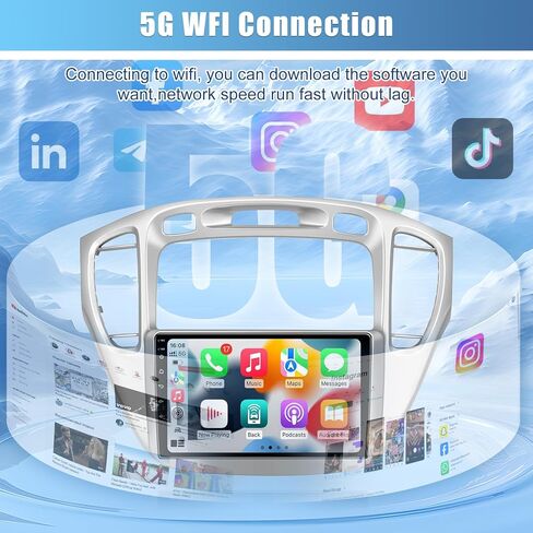 5GWiFi ترقية 4 جيجابايت + 32 جيجابايت راديو ستيريو للسيارة تويوتا هايلاندر 2000 2001 2002 2003 2004 2005 2006 2007، CarPlay اللاسلكي وAndriod Auto 9 بوصة تعمل باللمس مع نظام تحديد المواقع بلوتوث واي فاي FM RDS in Kuwait