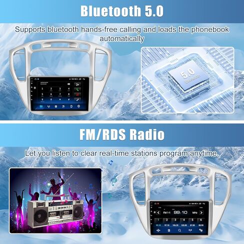 5GWiFi ترقية 4 جيجابايت + 32 جيجابايت راديو ستيريو للسيارة تويوتا هايلاندر 2000 2001 2002 2003 2004 2005 2006 2007، CarPlay اللاسلكي وAndriod Auto 9 بوصة تعمل باللمس مع نظام تحديد المواقع بلوتوث واي فاي FM RDS in Kuwait