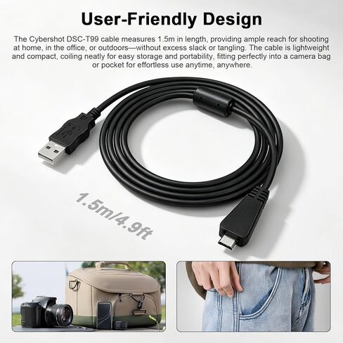 VMC-MD3 Cable Compatible with Sony Cyber-Shot DSC-W350 W360 W380 W390 W560 W570 WX7 WX9 WX30 H70 TX100 TX66 Digital Camera, VMC-MD3 USB Cable for Laptop, PC, 4.9ft in Kuwait