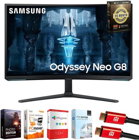 مجموعة شاشة ألعاب منحنية مقاس 32 بوصة Odyssey Neo G8 4K UHD 240 هرتز، مع Tech Smart USA Elite Suite 18، وكابل HDMI 2X 4K وحزمة حماية حصرية لمدة 26 شهرًا من Deco Gear CPS (BEACH-CPS-26M1000) in Kuwait