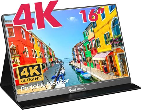 شاشة كمبيوتر محمول MAGICRAVEN 4K، شاشة كمبيوتر محمول مقاس 16 بوصة 3840 × 2400 IPS، 1500: 1، شاشة 400 شمعة في المتر المربع USB C HDMI لألعاب الكمبيوتر مع مكبرات صوت وغطاء ذكي، شاشة سفر لهاتف الكمبيوتر PS5/4 Xbox Switch in Kuwait
