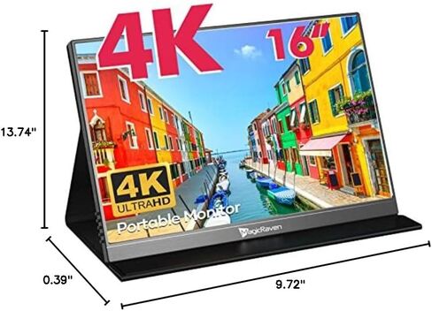 شاشة كمبيوتر محمول MAGICRAVEN 4K، شاشة كمبيوتر محمول مقاس 16 بوصة 3840 × 2400 IPS، 1500: 1، شاشة 400 شمعة في المتر المربع USB C HDMI لألعاب الكمبيوتر مع مكبرات صوت وغطاء ذكي، شاشة سفر لهاتف الكمبيوتر PS5/4 Xbox Switch in Kuwait
