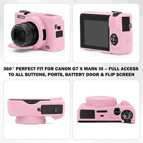 Case for Canon PowerShot G7 X Mark III Digital Camera, Soft Anti-Scratch Protective Cover with Removable Lens Cap, Compatible with DSLR, Includes 2 Screen Protectors and 1 Wrist Strap (Pink) in Kuwait