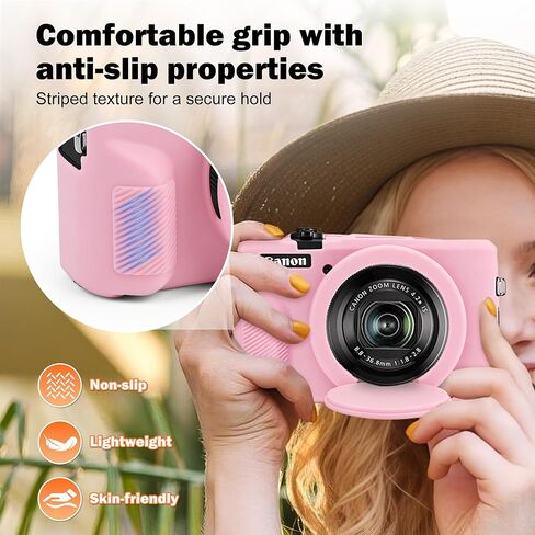 Case for Canon PowerShot G7 X Mark III Digital Camera, Soft Anti-Scratch Protective Cover with Removable Lens Cap, Compatible with DSLR, Includes 2 Screen Protectors and 1 Wrist Strap (Pink) in Kuwait
