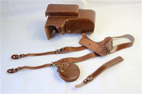 YODZ Vintage Leather Camera Case Bag for Nikon COOLPIX P1000 Camera - Black/Brown/Brass, with Mini Storage Bag + Removable Strap + Leather Wrist Band,Brass in Kuwait
