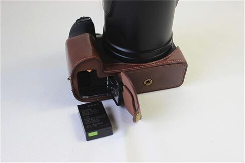 YODZ Vintage Leather Camera Case Bag for Nikon COOLPIX P1000 Camera - Black/Brown/Brass, with Mini Storage Bag + Removable Strap + Leather Wrist Band,Brass in Kuwait