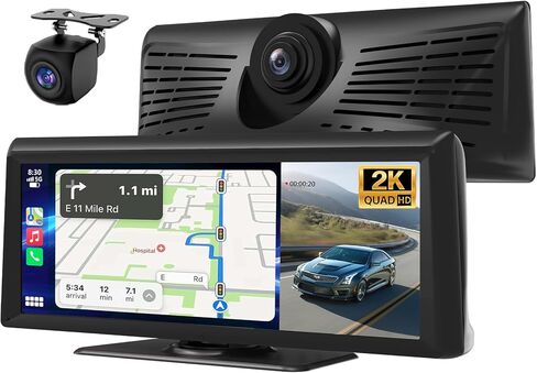 Wireless Carplay Screen for Car with 2K Dash Cam 8.1" HD Portable Car Stereo Touchscreen with Apple CarPlay Android Auto, Voice Control, Bluetooth, Mirror Link, GPS Navigation, 1080P Backup Camera in Kuwait