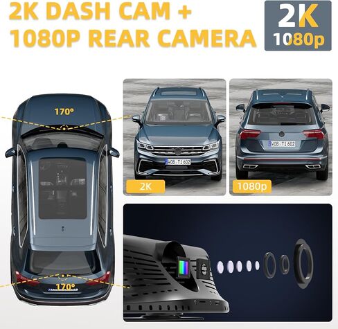 Wireless Carplay Screen for Car with 2K Dash Cam 8.1" HD Portable Car Stereo Touchscreen with Apple CarPlay Android Auto, Voice Control, Bluetooth, Mirror Link, GPS Navigation, 1080P Backup Camera in Kuwait