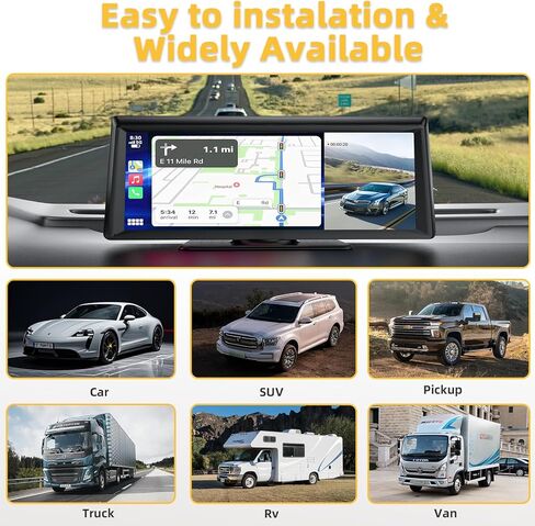 Wireless Carplay Screen for Car with 2K Dash Cam 8.1" HD Portable Car Stereo Touchscreen with Apple CarPlay Android Auto, Voice Control, Bluetooth, Mirror Link, GPS Navigation, 1080P Backup Camera in Kuwait