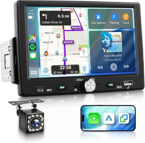 Single Din CarPlay Car Stereo Android Auto, 7-inch Touchscreen Car Radio with Bluetooth 5.0 FM Radio USB-C Backup Camera in Kuwait