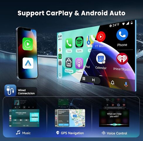Single Din CarPlay Car Stereo Android Auto, 7-inch Touchscreen Car Radio with Bluetooth 5.0 FM Radio USB-C Backup Camera in Kuwait