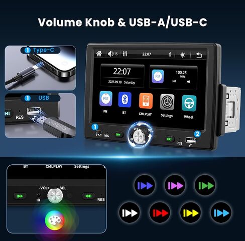 Single Din CarPlay Car Stereo Android Auto, 7-inch Touchscreen Car Radio with Bluetooth 5.0 FM Radio USB-C Backup Camera in Kuwait