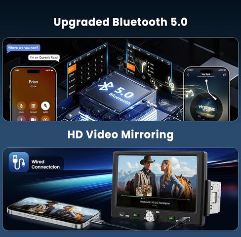 Single Din CarPlay Car Stereo Android Auto, 7-inch Touchscreen Car Radio with Bluetooth 5.0 FM Radio USB-C Backup Camera in Kuwait