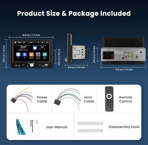 Single Din CarPlay Car Stereo Android Auto, 7-inch Touchscreen Car Radio with Bluetooth 5.0 FM Radio USB-C Backup Camera in Kuwait