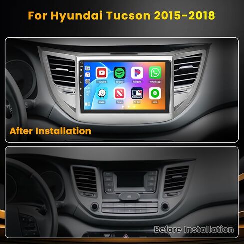 [4Core 64G] ستيريو سيارة Android 15 لسيارة Hyundai Tucson 2015 2016 2017 2018، Hikity 9 بوصة تعمل باللمس Tucson Radio Wireless Carplay Android Auto Mirror Link GPS WiFi Bluetooth SWC Backup Cam FM/EQ Mic in Kuwait