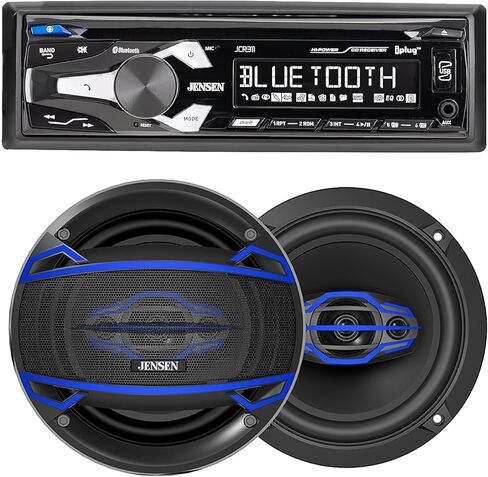 JENSEN JCR311 10-Character Single DIN Car Stereo with CD Player & JS6504 High-Performance 2-Way 6.5 inch Car Speakers Bundle in Kuwait