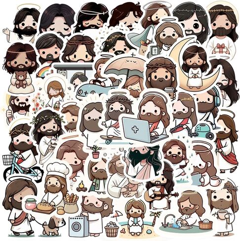 100PCS Jesus Stickers, Kawaii Chibi Christian Stickers Vinyl Waterproof Decals for Water Bottle Laptop Planner in Kuwait