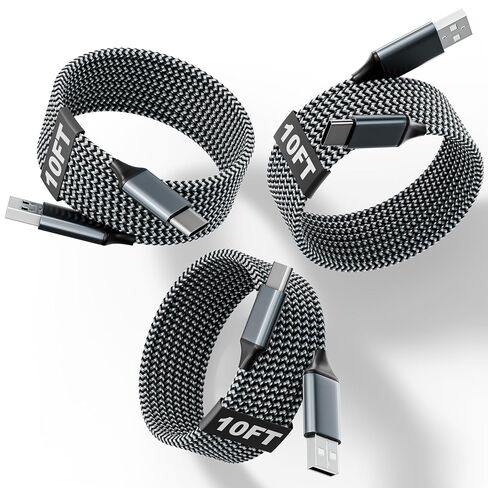10FT USB to UAB C Cable,3Pack USB A to USB C 10FT Fast Charging Braided Cable for iPhone 17/16/15,Car Carplay Cable Upgraded Extra Durable USB to USB C Cord for iPhone 17 16 15,Galaxy S26/S25 and more in Saudi Arabia