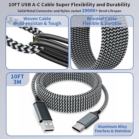 10FT USB to UAB C Cable,3Pack USB A to USB C 10FT Fast Charging Braided Cable for iPhone 17/16/15,Car Carplay Cable Upgraded Extra Durable USB to USB C Cord for iPhone 17 16 15,Galaxy S26/S25 and more in Saudi Arabia