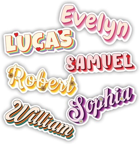 (6pcs) Customized Name Stickers Sheet, Custom Vinyl Lettering Decal, Personalized Text Name Label, Waterproof UV- Resistant Suitable for Water Bottle, Tumblers, Helmets, Laptop, Cars, Doors - 5in in Kuwait