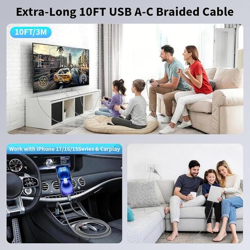 10FT USB to UAB C Cable,3Pack USB A to USB C 10FT Fast Charging Braided Cable for iPhone 17/16/15,Car Carplay Cable Upgraded Extra Durable USB to USB C Cord for iPhone 17 16 15,Galaxy S26/S25 and more in Saudi Arabia