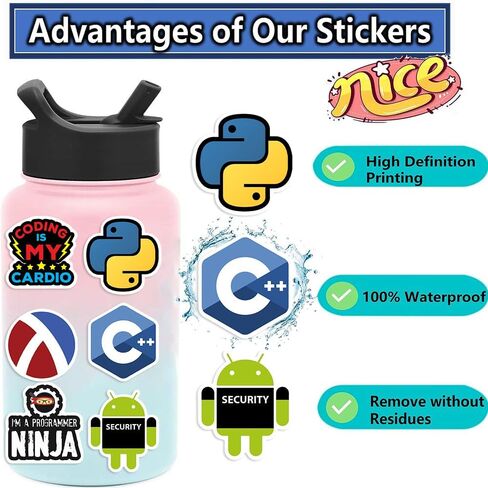 100 PCS Programming Stickers for Developers, Coders, Programmers, Hackers, and Engineers | Laptop Decals for Tech Enthusiasts in Kuwait