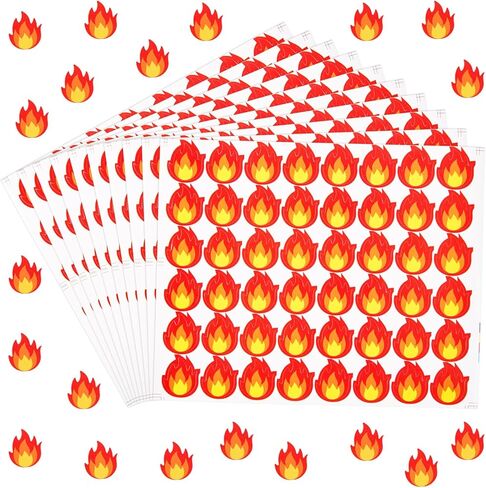 FOBSME 960 Pcs Flame Stickers Labels Waterproof Fire Vinyl Stickers Cute Self-Adhesive Flame Sticker for Sealing Envelope, Scrapbooking, Fire Truck Theme Birthday Decor, Laptop, Luggage Decals in Kuwait