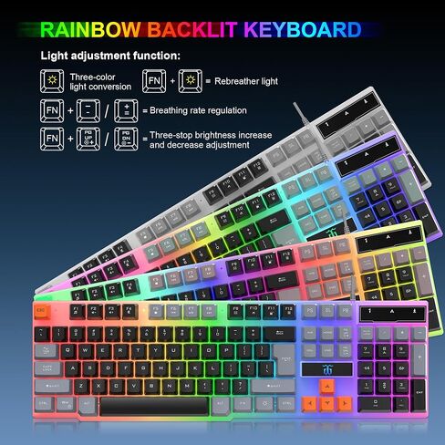 Gaming Keyboard and Mouse, Headphones, Mouse pad, All in One Combo for PC Gamers and Xbox and PS4 Users-Black Grey Orange in Kuwait
