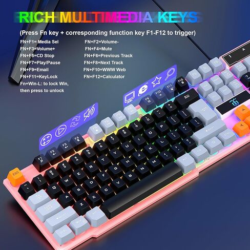 Gaming Keyboard and Mouse, Headphones, Mouse pad, All in One Combo for PC Gamers and Xbox and PS4 Users-Black Grey Orange in Kuwait