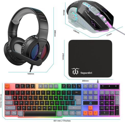 Gaming Keyboard and Mouse, Headphones, Mouse pad, All in One Combo for PC Gamers and Xbox and PS4 Users-Black Grey Orange in Kuwait