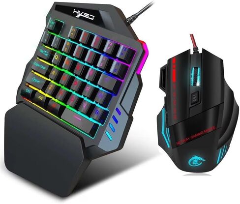One-Hand Mini Gaming Keyboard and Mouse Combo, 35 Keys with RGB Backlight, 6-Button Wired Mouse, for PC in Kuwait