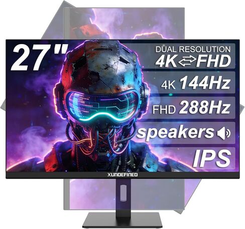 شاشة ألعاب XUNDEFINED مقاس 32 بوصة بدقة 4K، وضع مزدوج UHD 144 هرتز وFHD 288 هرتز، IPS سريع، PIP/PBP، متوافق مع Adaptive-Sync G-SYNC، HDR، إمالة ودوران وارتفاع قابل للتعديل، مكبرات صوت مدمجة، HDMI 2.1 & DP 1.4 in Kuwait