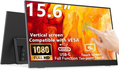 Portable Touchscreen Monitor 15.6'' 1080P HDR Display, USB-C Vertical Monitor with Stand & Speakers, VESA Compatible External Monitor for Laptop Mac Windows Android (No Touch for iPhone/iPad/Consoles) in Kuwait