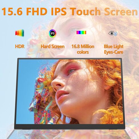 Portable Touchscreen Monitor 15.6'' 1080P HDR Display, USB-C Vertical Monitor with Stand & Speakers, VESA Compatible External Monitor for Laptop Mac Windows Android (No Touch for iPhone/iPad/Consoles) in Kuwait